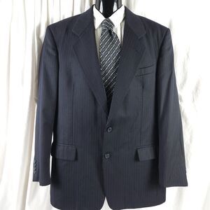Roberto Villini Mens 42L Navy Pinstripe Super 100s Wool Sports Coat Blazer Italy